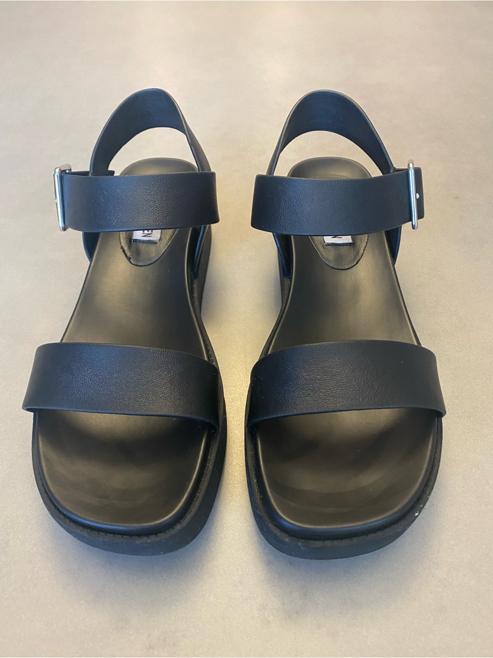 Steve Madden Black Two-Strap Platform Leather Sandals